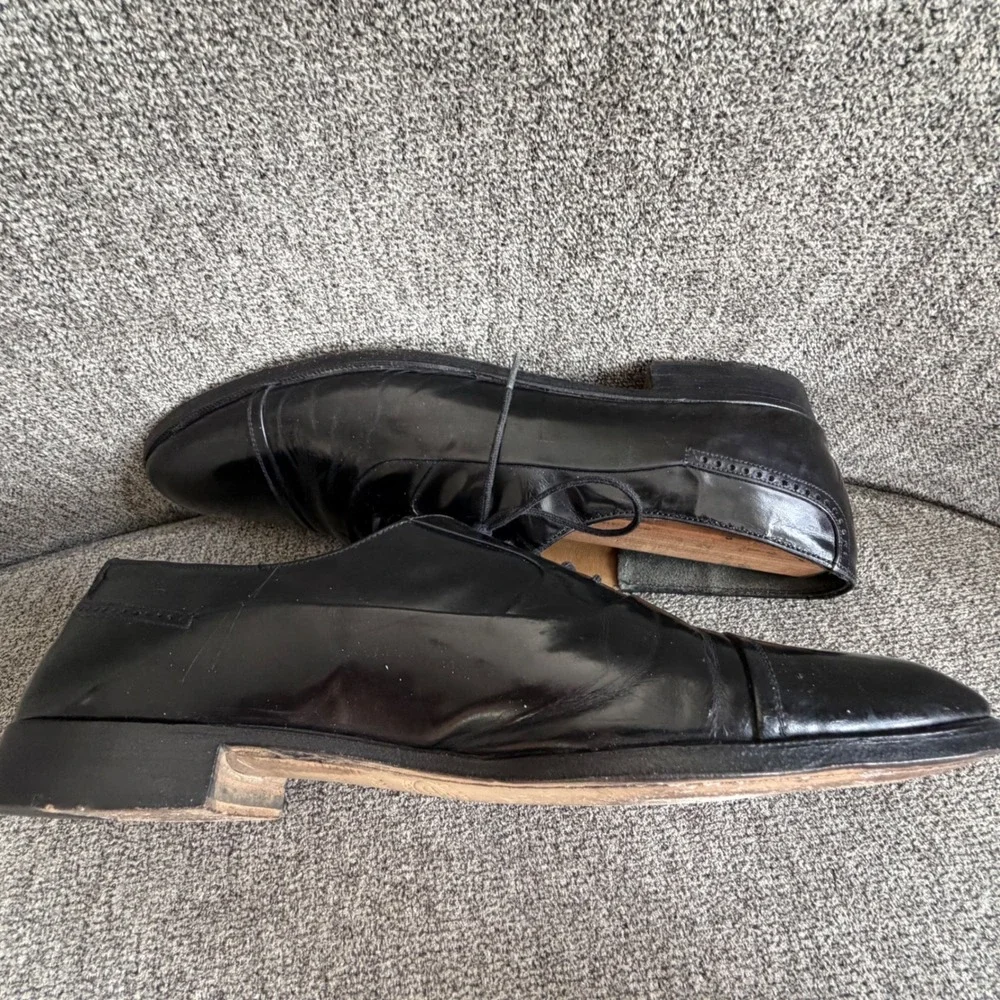Bally Mens Black Leather Cap Toe Oxford Dress Shoes Size 10 D Made in‎ Italy